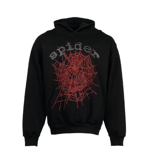 Sp5der Rhinestone Hoodie Black