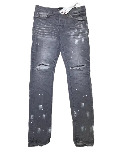 PURPLE RIPPED WHITE PAINT JEANS