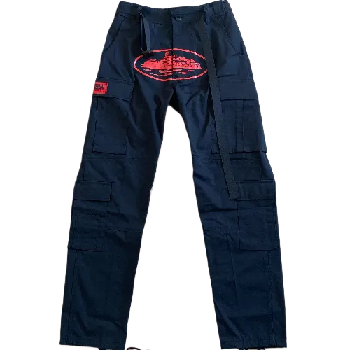 Corteiz pants cargo black red logo 