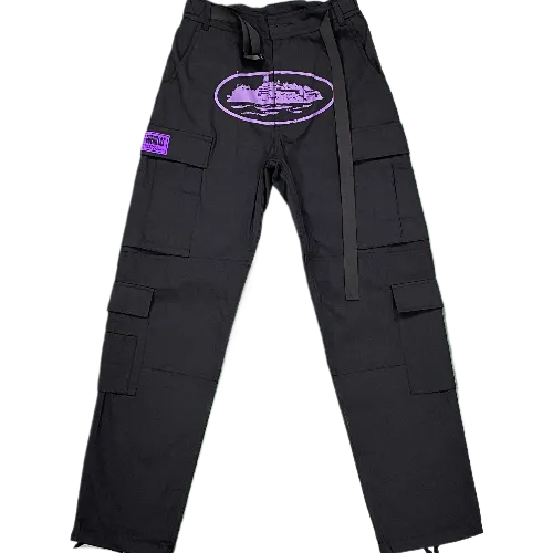 Corteiz pants cargo Black Purple Logo 